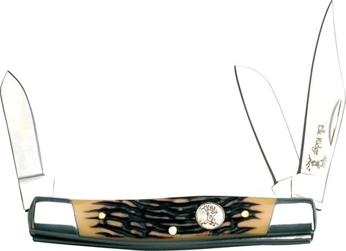 Elk Ridge - Manual Folding Knife - 4-in Closed, 3-in Mirror Finish Stockman Blade, Simulated Bone Handle with Elk Medallion
