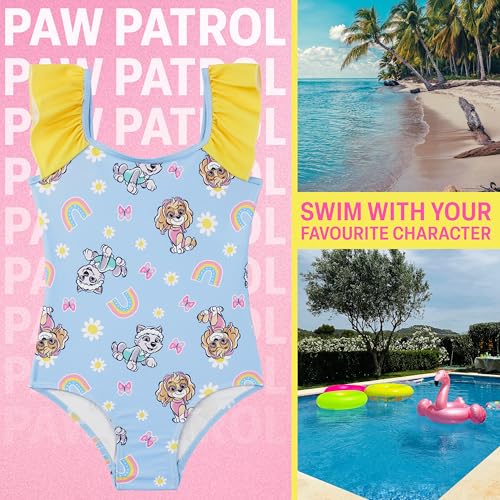 Girls Toddler Bluey & Paw Patrol Swimsuit - 2-3T One Piece Bathing Suit with Ruffle Shoulder UPF 50+