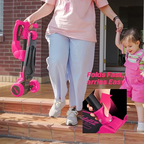 Kids 2-in-1 Foldable Light-Up 3-Wheel Scooter with Seat - Red, Adjustable Height