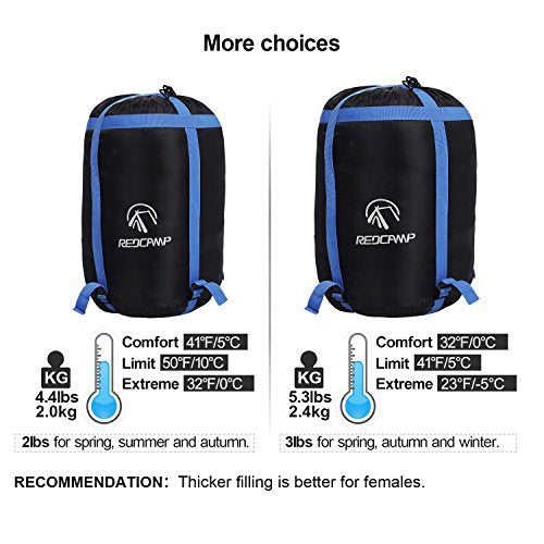 Redcamp Flannel Sleeping Bag for Adults with Detachable Hood, Blue, 3lbs Filling