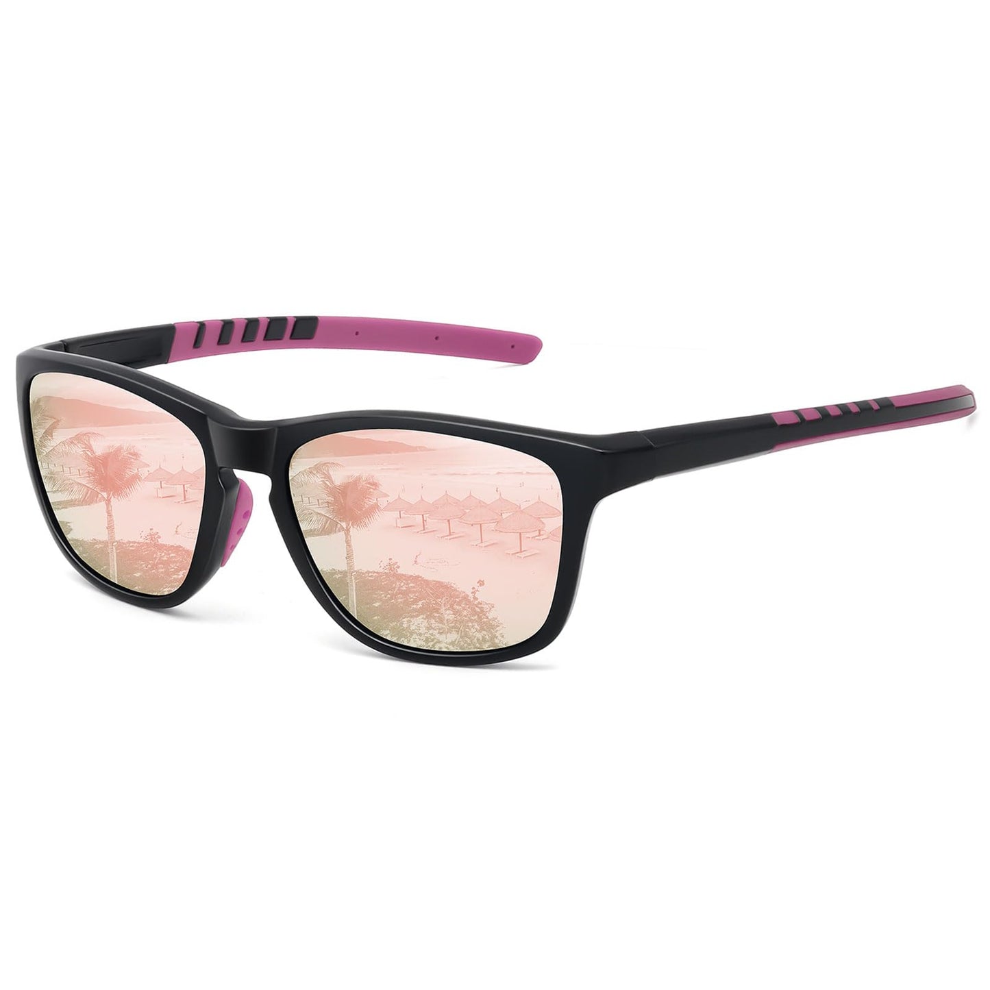 MEETSUN Polarized Sports Sunglasses for Women Men Driving Running Cycling Fishing Sun Glasses UV400 Protection Black Frame-Pink Mirror Lens