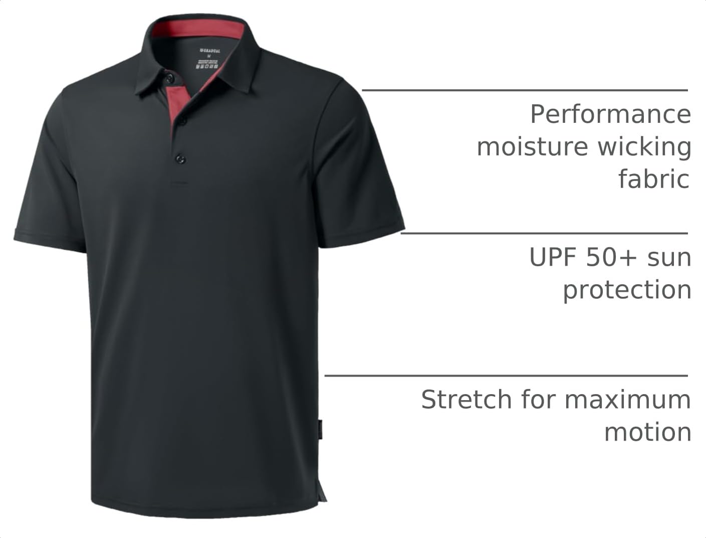 Men's Golf Shirts Dry Fit Moisture Wicking Performance Short Sleeve Collared Polo Shirts for Casual Tennis Bussiness (Dark Grey, S)
