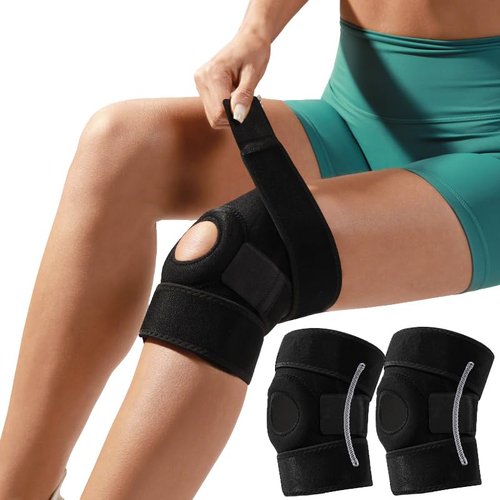 Knee Brace for Women Men with Side Stabilizers, 2 Pack Knee Braces for Knee Pain ACL MCL Arthritis Joint Pain Relief, Adjustable Compression Sleeve Patellar Tendon Support Strap