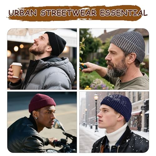Wool Fisherman Beanies for Men Women, Short Knit Fall Winter Warm Beanie, Watch Cap, Cuffed Trawler Hats, Skull Caps