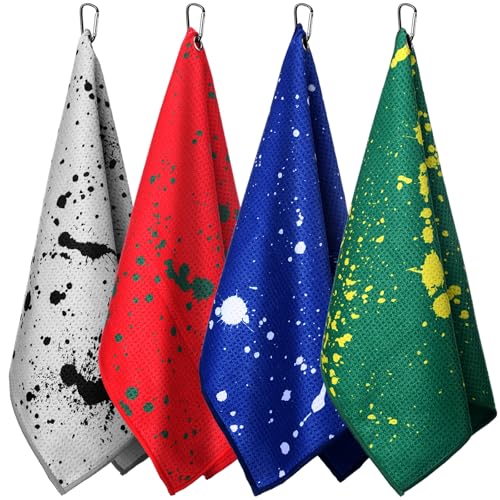 Golf Towels Set with Clips - Bright Lime Microfiber Waffle Pattern, 4 Pack