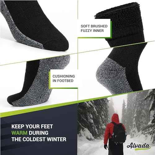 Alvada Merino Wool Hiking Socks Thermal Warm Crew Winter Boot Sock For Men & Women 3 Pairs