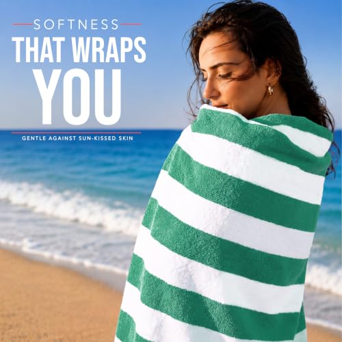 Green Beach Towels Set of 4 - 30x60 Inch Cotton Pool & Bath Towels