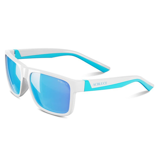 ACBLUCE Sunglasses for Kids Boys Girls Polarized Youth Teen Children Sports Baseball Running Beach Rubber White Blue Glasses for Age 6-12