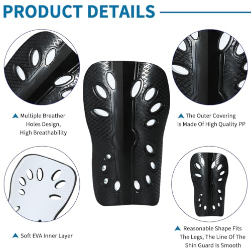 Kids Soccer Shin Guards Black & White Small Breathable Lightweight Protective Pads