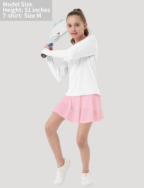 CHALLMOTI Girl's Rash Guard Swim Shirts Sun Shirt UV Protection Long Sleeve Tops Quick Dry Lightweight UPF 50+ White M