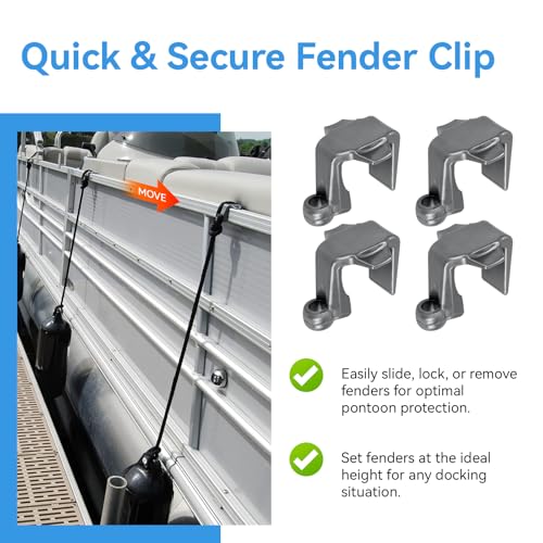 Pontoon Boat Fender Clips 4 Pack - Adjustable Square Rail Bumper Holders