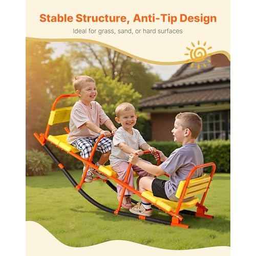 VEVOR Seesaw Teeter Totter for Kids Outdoor, 200 lbs Load Capacity, Metal Rocking Teeter Totter with Handles, Toddler Seesaw for Kids Aged 3+, Playground Equipment for Lawn, Backyard, 3 Seats