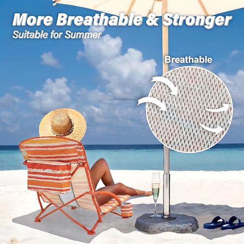 Heavy Duty Folding Beach Chairs 2 Pack with Cooler Bag - Orange Strip Low Back
