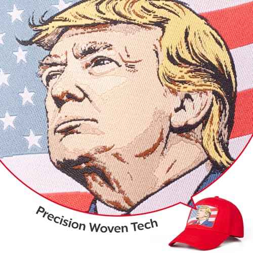 Trump Portrait Baseball Cap with American Flag Design - Red Patriotic Adjustable Hat for Men & Women