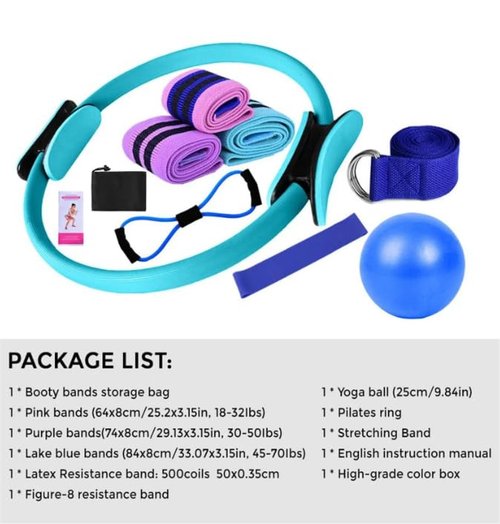 Pilates Essentials Kit for Women, 11-Piece Better Me Pilates Essentials Kit for Women, Booty Bands for Working Out Glutes Yoga Ball 25cm Figure 8 Resistance Band Yoga Bands for Stretching (Purple)