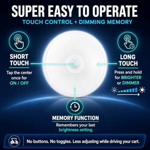 Universal Golf Cart LED Roof Light - One Touch Battery-Powered Puck, Fits Club Car & EZGO