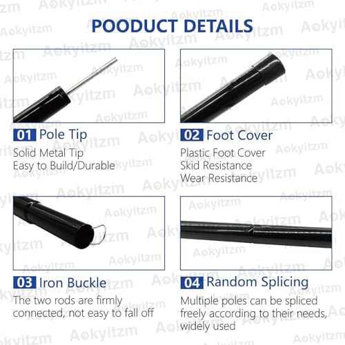 Adjustable Tent Poles 74.8 Inches - Black, Sturdy & Rustproof Camping Accessories - 2 Pack