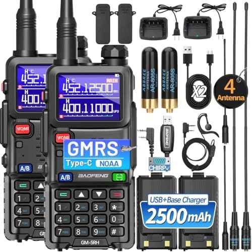 BAOFENG GMRS Handheld Radio High Power Long Range 999 Channels 2500mAh 2500mAh Rechargeable Two Way Radio with NOAA Weather Receiving,Copy Frequency,USB-C Charger for,2 Pack