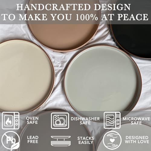 MORA Ceramic Flat Plates Set of 6-8 Neutrals - Microwave, Oven & Dishwasher Safe