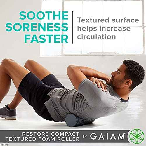 Gaiam Restore Compact Textured Foam Roller for Muscle Repair and Exercise ? 12¡±L X 4" Diameter Massager Roller ? Ideal for Improved Circulation and Easing Muscle Tension
