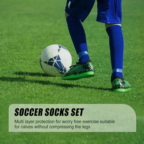 Soccer Grip Socks with Shin Guard Sleeves 2 Pack - One Size Black+Blue