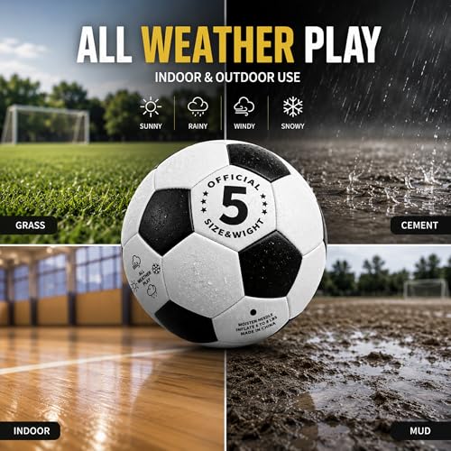 Soccer Ball Set - 2 Size 5 Official Match Balls with Pump & Bags - Black & White