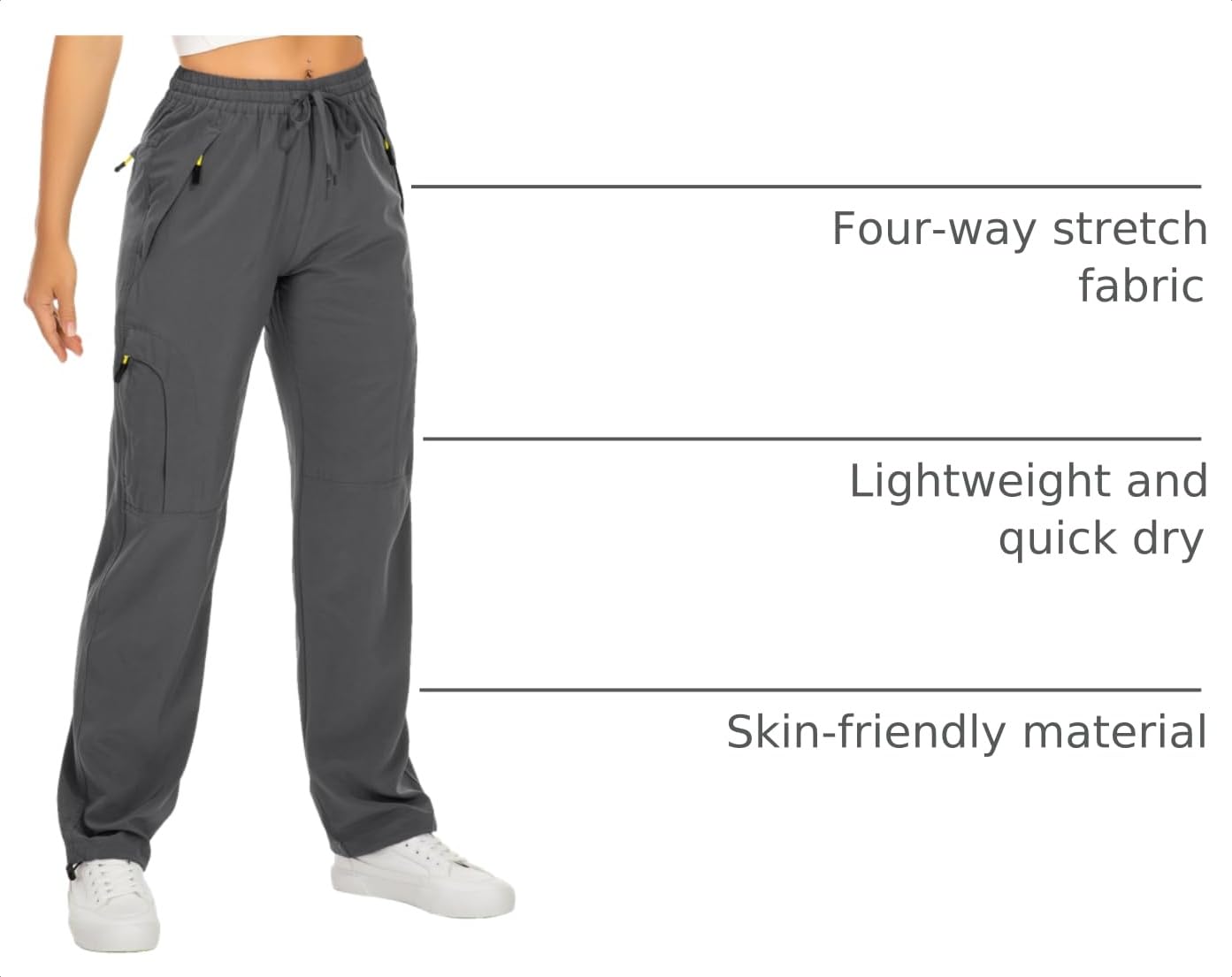 Womens Hiking Pants Quick Dry UPF 50 Lightweight Travel Golf Cargo Safari Pants Zipper Pockets,6608,Dark Grey,Petite S