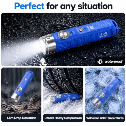 Mini Keychain Flashlight 650 Lumens Blue - USB-C Rechargeable, Compact EDC Light