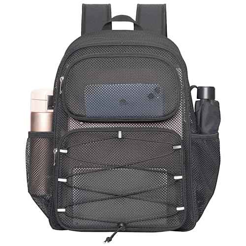 Mesh Backpack Heavy Duty See Through Mesh Bag with Paded Strap Large Capacity for Sports Hiking Travel Outdoor Beach, Black