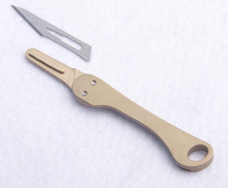 Brass Daily Mini Pocket Folding Utility Knife with 10 Replaceable Blades – Ultra Compact EDC