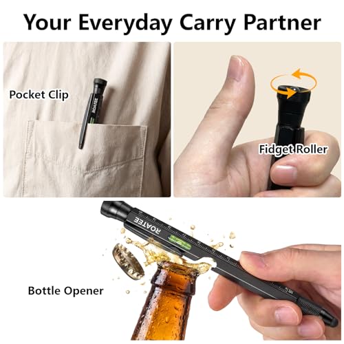 Multitool Pen for Men - 12-in-1 Construction Gadget with LED Light - Black