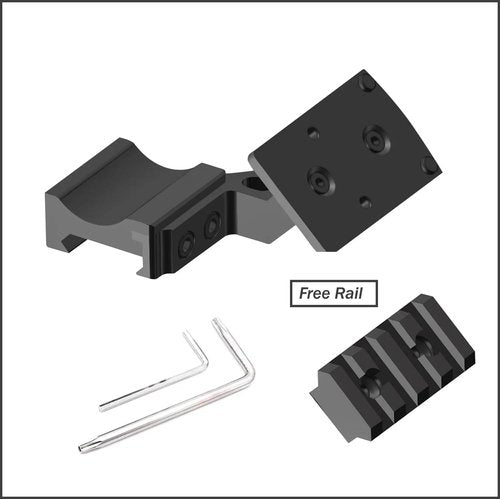 Gotical 45 Degree Angled Low Profile Offset RMR Footprint Red Dot Base, Front and Back Position Red Dot Riser Black Finish Type III Hard Coat Anodized