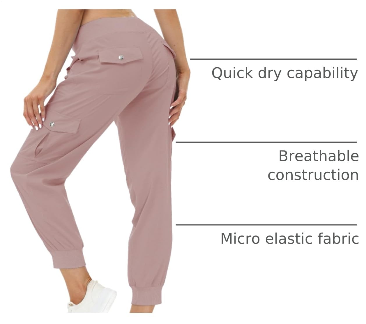 MoFiz Hiking Cargo Pants for Women with Pockets Lightweight Quick Dry Athletic Outdoor Summer Travel Casual Joggers Sweatpants Dusty Pink XS
