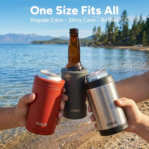 DUALIE 3-in-1 Insulated Can Cooler - Burnt Red - Fits 12 oz Cans, Slim Cans & Bottles