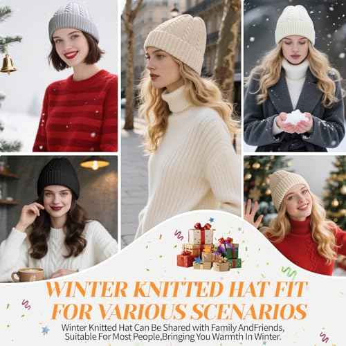 Beurlike Winter Beanie Hats for Women Fleece Lined Warm Thick Soft Stretch Knit Cap for Cold Weather