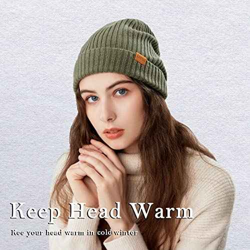 100% Merino Wool Cuff Beanie Hat, Unisex Warm Winter Caps Soft, Breathable & Cozy Stretchy Knitted Cuffed Cap