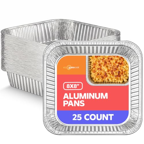 GUSTO 8x8 Inch Aluminum Foil Food Pans - 25 Disposables for Baking & Cooking