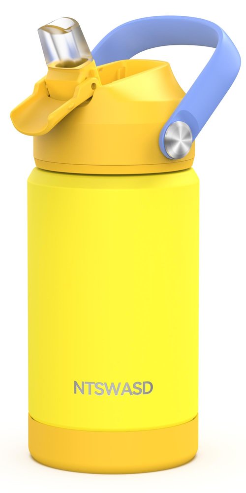 Ntswasd Toddler Insulated Water Bottle with Straw,12 oz Kids Cups with Stainless Steel Leak Proof for School Daycare(Yellow)
