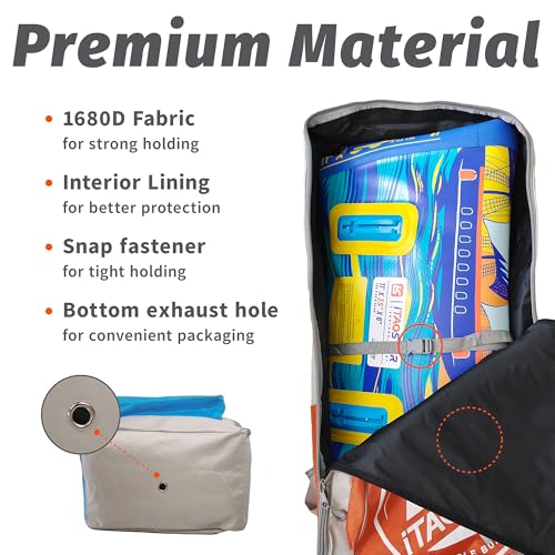 iTAOSTAR 120L Paddle Board Backpack Black & Gray with Front Pocket and Adjustable Straps
