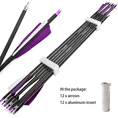 12 Pcs Purple Archery Carbon Arrows with 4-Inch Turkey Feathers for Hunting & Target Practice