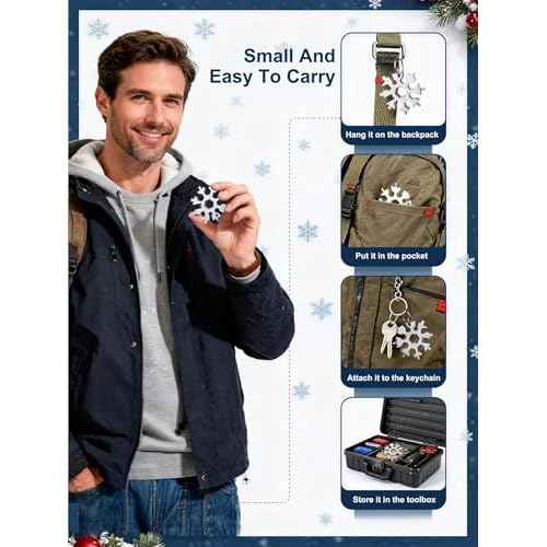 Christmas Gifts for Men 2025 - Stocking Stuffers for Him,18-in-1 Snowflake Multi Tool 2 Pack,Stainless Steel Multitool with Carabiner & Bottle Opener,Holiday Gift for Dad,Husband,Brother(Silver+Black)