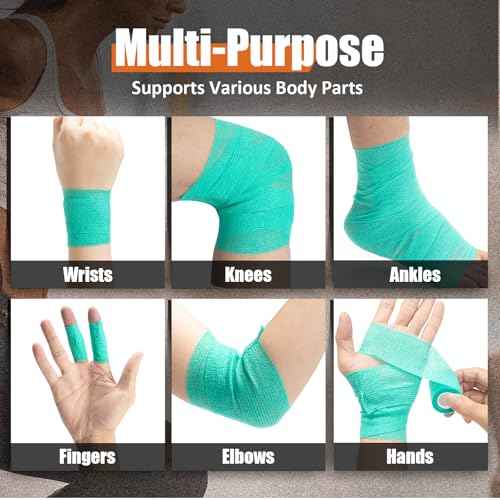 Upgraded 9-Pack Self Adhesive Bandage Wrap ? 2 Inches ¡¿ 5 Yards Elastic Cohesive Bandage Wrap, Self Sticking Vet Wrap, Stretch Sports Athletic Wrap Self-Adhering Adherent Wrist Tape (Multi Color)