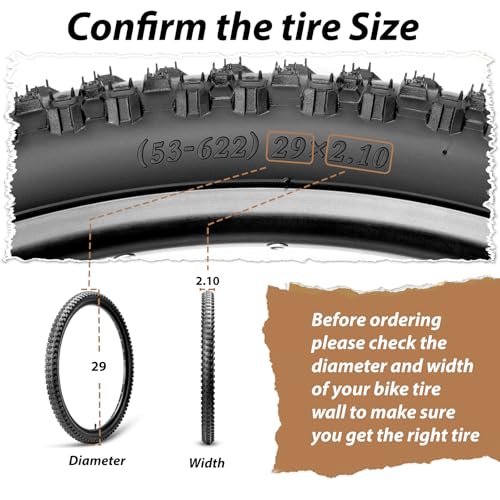 Mountain Bike Tire Set 29x2.1 Inch - 2 Pack, Tubeless Ready, Durable Rubber