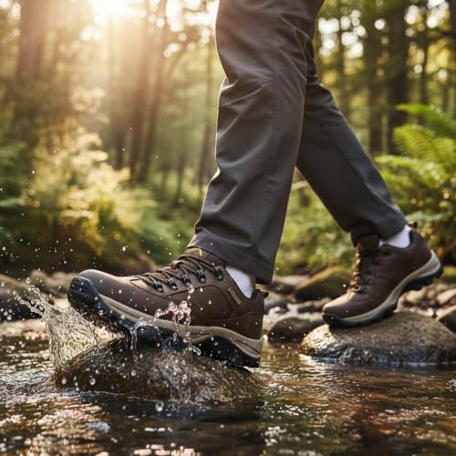 Men's Waterproof Hiking Work Shoes - Non-Slip Durable Soft Toe - Brown, Size 9