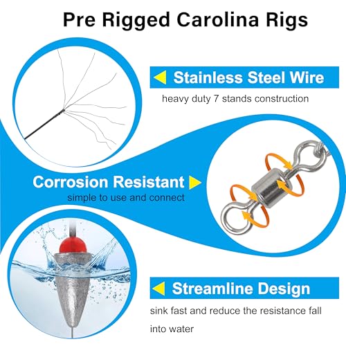 Saltwater & Freshwater 1/2 oz Steel Carolina Fishing Rig - 5 Pieces