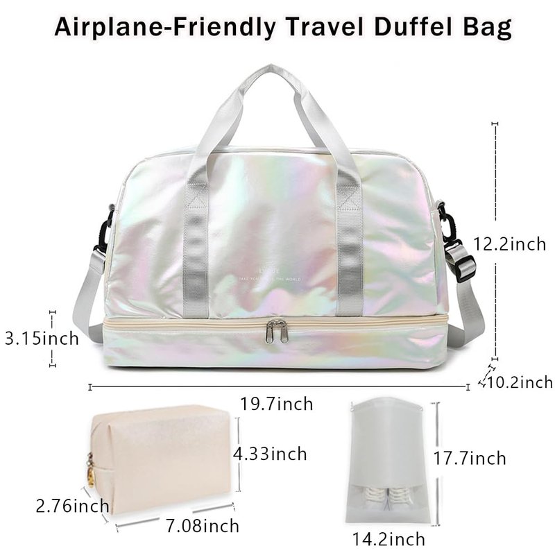 JEWYOCO Gym Bag for Women Sports Travel Duffel Bag with Toiletry Bag Weekender Overnight Carry On Bag with Shoes Compartment Wet Pocket for Women Girls Yoga Dance Tote Workout Hospital Swim Bags White