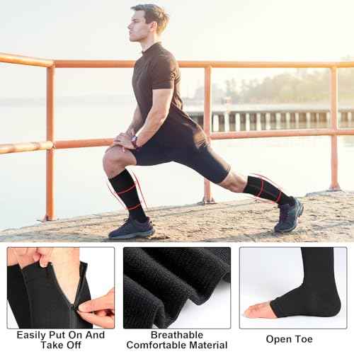 Nuanchu 3 Pairs Open Toe Zipper Compression Socks 20-30mmhg Men Compression Stockings Knee High Zipper Support Socks for Men Women Swelling Edema