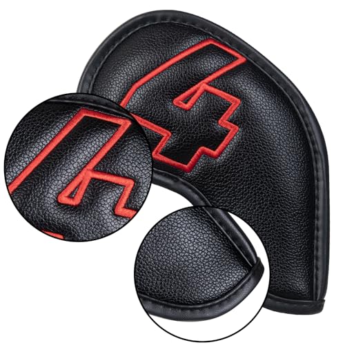 Craftsman Golf 10pcs Red No. Iron Headcover Set with Magnetic Closure - Black Leather