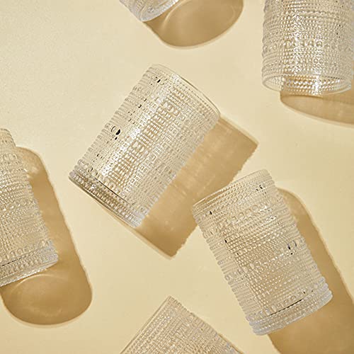 Set of 6 Vintage Hobnail Drinking Glasses - 13 oz Clear Embossed Tumblers for Beverages