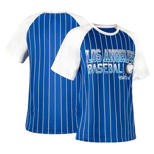 Womens Baseball Cage Fans Athletic City Raglan T-Shirts - Royal Blue & White